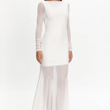 Lustre Long Sleeve Open Back Maxi Dress White
