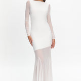 Lustre Long Sleeve Open Back Maxi Dress White