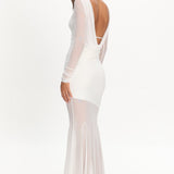 Lustre Long Sleeve Open Back Maxi Dress White