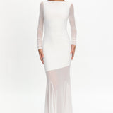 Lustre Long Sleeve Open Back Maxi Dress White