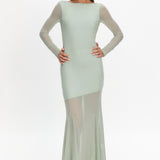 Lustre Long Sleeve Open Back Maxi Dress Sage