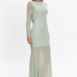 Lustre Long Sleeve Open Back Maxi Dress Sage