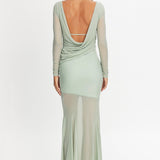 Lustre Long Sleeve Open Back Maxi Dress Sage