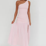 Lights On One-Shoulder Drop Waist Maxi Dress Pink