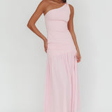 Lights On One-Shoulder Drop Waist Maxi Dress Pink