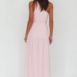 Lights On One-Shoulder Drop Waist Maxi Dress Pink