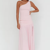 Lights On One-Shoulder Drop Waist Maxi Dress Pink