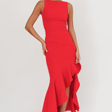 Lights On Asymmetric Hem Maxi Dress Red