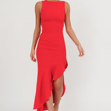 Lights On Asymmetric Hem Maxi Dress Red