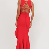 Lights On Asymmetric Hem Maxi Dress Red
