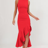 Lights On Asymmetric Hem Maxi Dress Red