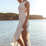 Lights On Asymmetric Hem Maxi Dress White
