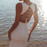Lights On Asymmetric Hem Maxi Dress White
