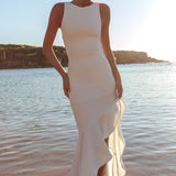 Lights On Asymmetric Hem Maxi Dress White