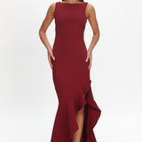 Lights On Asymmetric Hem Maxi Dress Wine