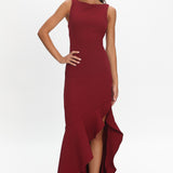 Lights On Asymmetric Hem Maxi Dress Wine