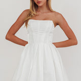 Loveless Strapless Flared Mini Dress Off White