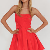 Loveless Strapless Flared Mini Dress Red