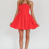 Loveless Strapless Flared Mini Dress Red