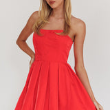Loveless Strapless Flared Mini Dress Red