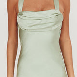 Favorite Part Crossover Back Satin Maxi Dress Sage