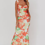 Odelia Sweetheart Mermaid Maxi Dress Print Red