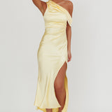 Floret Asymmetric Neckline Midi Dress Butter