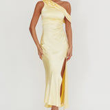 Floret Asymmetric Neckline Midi Dress Butter
