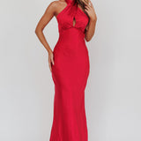 Honeymoon Crossover Halterneck Maxi Dress Wine