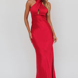 Honeymoon Crossover Halterneck Maxi Dress Wine