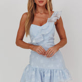 Minka One-Shoulder Ruffle Mini Dress Blue