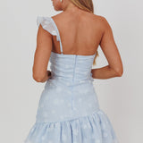 Minka One-Shoulder Ruffle Mini Dress Blue