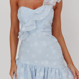 Minka One-Shoulder Ruffle Mini Dress Blue