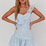 Minka One-Shoulder Ruffle Mini Dress Blue
