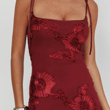 Kaela Tied Shoulder Maxi Dress Embellished Wine