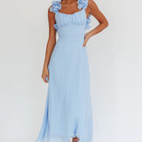 Eloquent Lace-Up Back Maxi Dress Blue