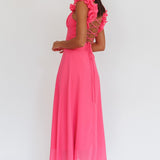 Eloquent Lace-Up Back Maxi Dress Hot Pink