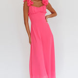 Eloquent Lace-Up Back Maxi Dress Hot Pink