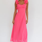 Eloquent Lace-Up Back Maxi Dress Hot Pink