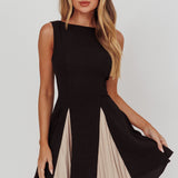Averi Contrasting Godet Hem Mini Dress Black