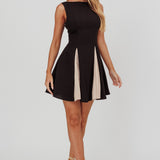Averi Contrasting Godet Hem Mini Dress Black