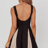 Averi Contrasting Godet Hem Mini Dress Black