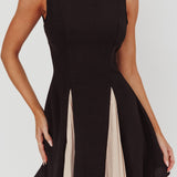 Averi Contrasting Godet Hem Mini Dress Black