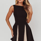 Averi Contrasting Godet Hem Mini Dress Black