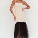 Tomie Tulle Hem Maxi Dress Beige Combo