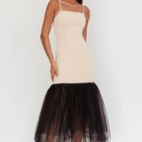 Tomie Tulle Hem Maxi Dress Beige Combo