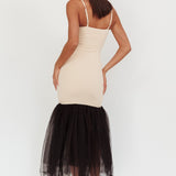 Tomie Tulle Hem Maxi Dress Beige Combo