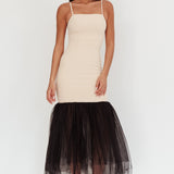 Tomie Tulle Hem Maxi Dress Beige Combo