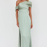 Bellissima Asymmetric Shoulder Maxi Dress Sage