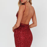 Helsi Backless Mini Dress Sequin Wine